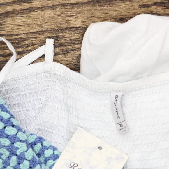 NWT Raviya Womens Plus Size Crochet Flounce-Hem Cover Up 76613X White / Blue 3X - Picture 8 of 9